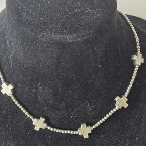 Pewter Beaded Multi Cross Chain Necklace